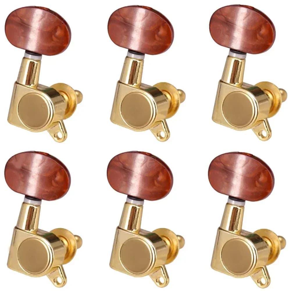 Seis pegs de afinação banhados a ouro com topo em madrepérola vermelha