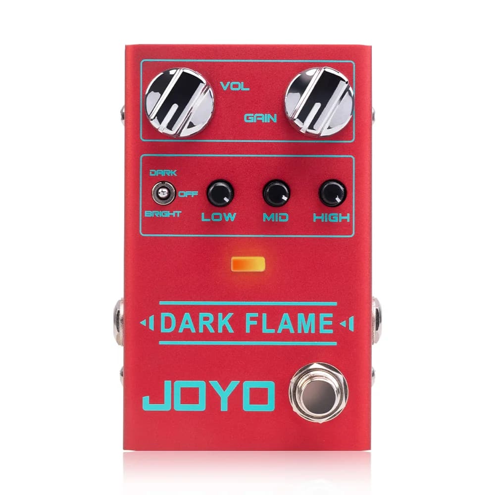 Pedal de distorção Joyo R-17 vermelho com controles de volume e ganho