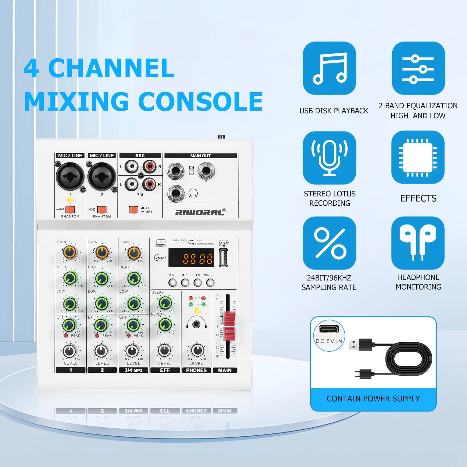Mesa de Som Profissional para Áudio - Sistema de Interface Digital de 4 Canais para Estúdio, DJ e Streaming ﻿