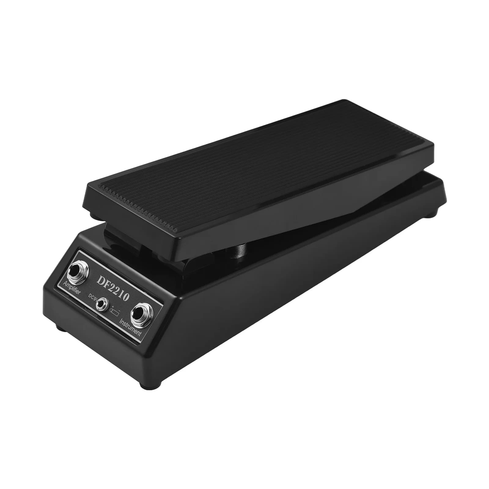 Pedal de efeito sonoro wah DE2210 para guitarra, preto, em fundo branco.