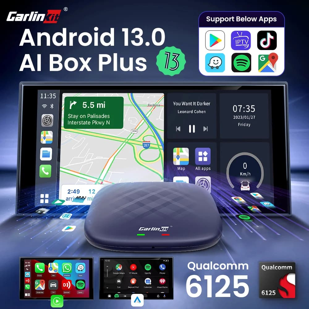 CarlinKit Carplay sem fio Android Auto TV Box Android 13 Adaptador sem fio para Youtube Android CarPlay Caixa de vídeo QCM6125 WiFi BT