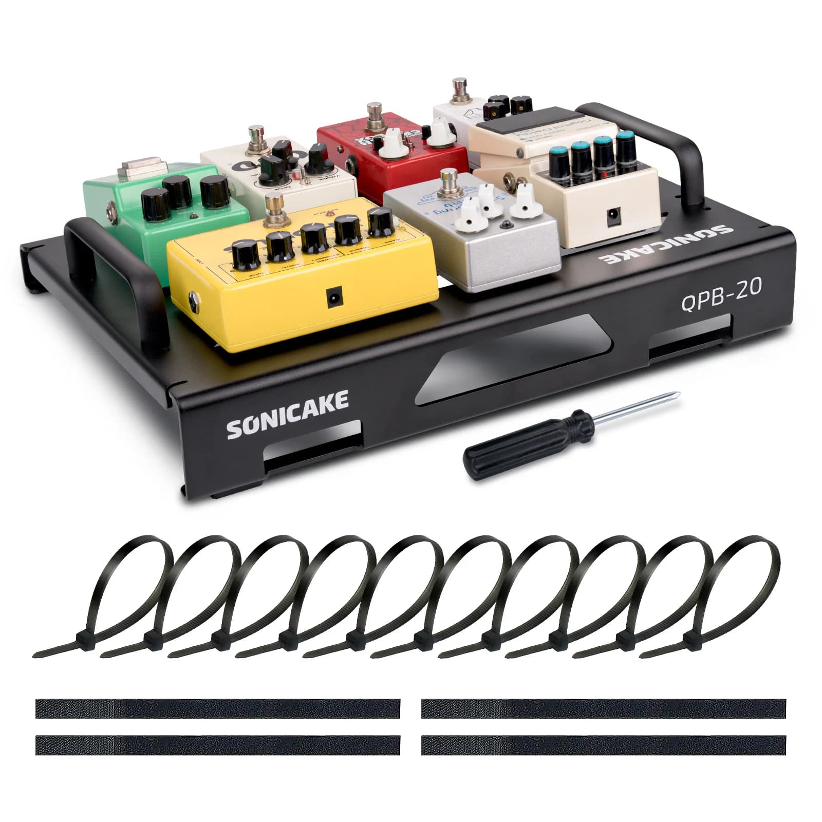 Placa de pedal de guitarra Sonicake com pedais de efeitos e ferramentas