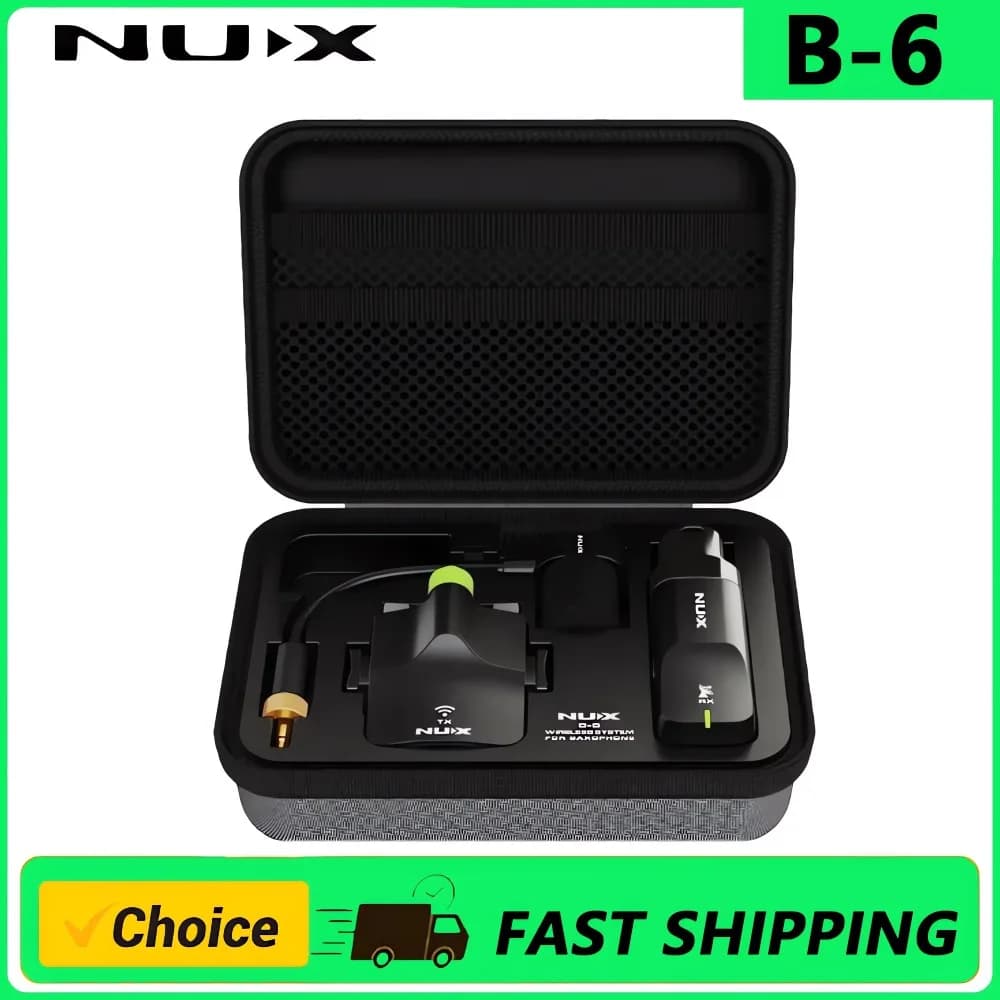 Sistema sem fio de saxofone NUX B-6 com estojo de carregamento, alcance de operação de 20 metros, áudio de alta resolução de 24 bits/44,1 kHz, 2,4 GHz