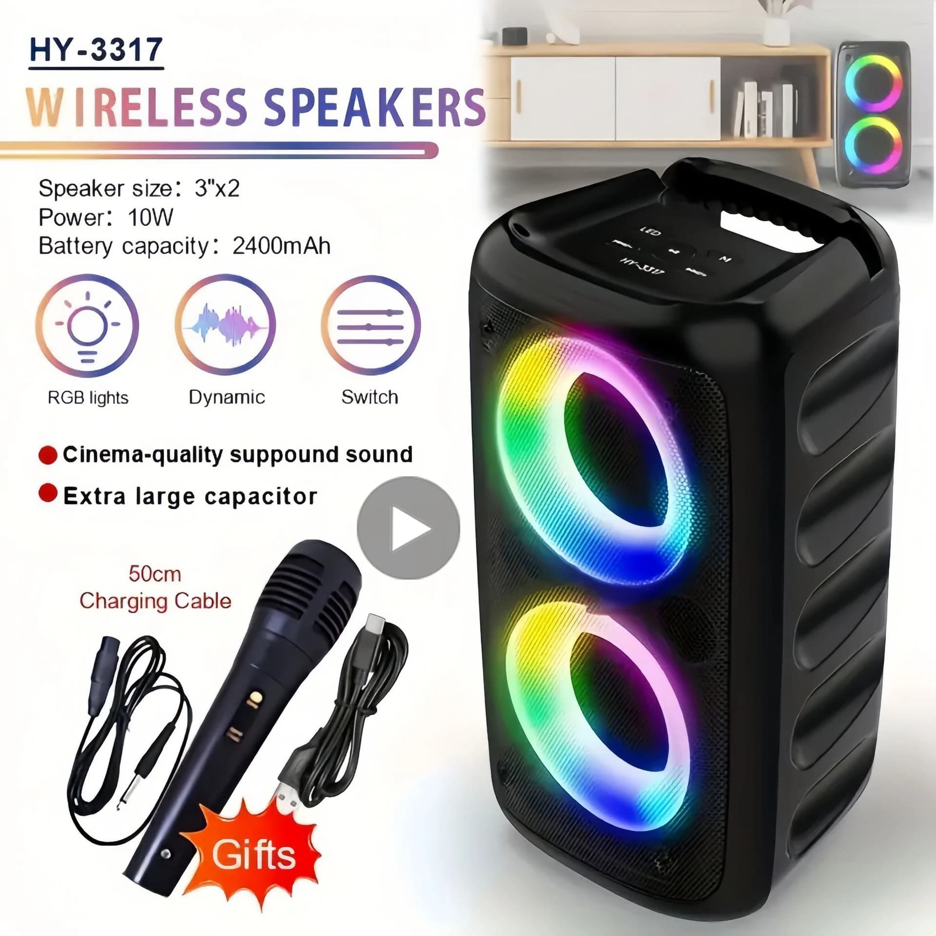 Karaokê rádio fm bluetooth alto-falante portátil sem fio com microfone lâmpada máquina caixa de som caixa de som música subwoofer led tws