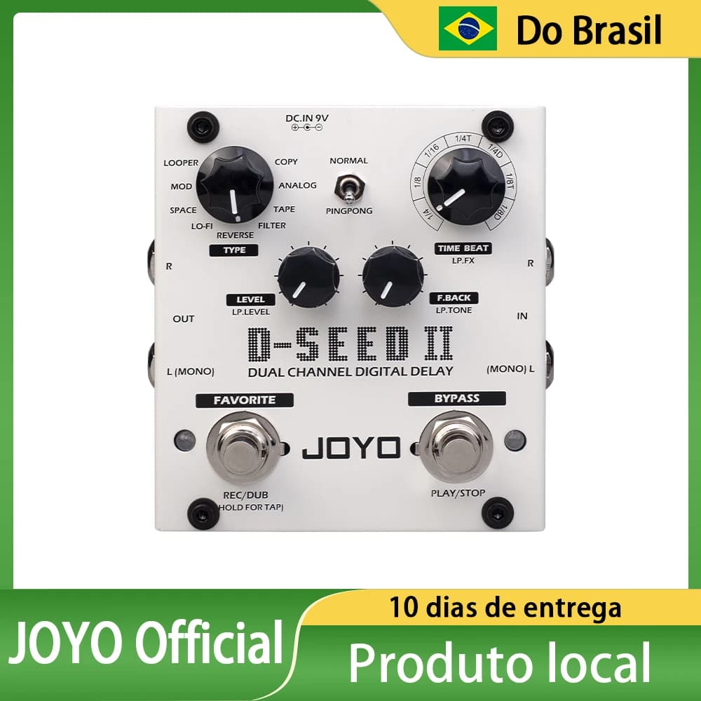 Joyo D-SEED ii pedal de guitarra de atraso canal duplo 8 modos de atraso função looper pedal de efeito de atraso máximo 2s tempo de atraso