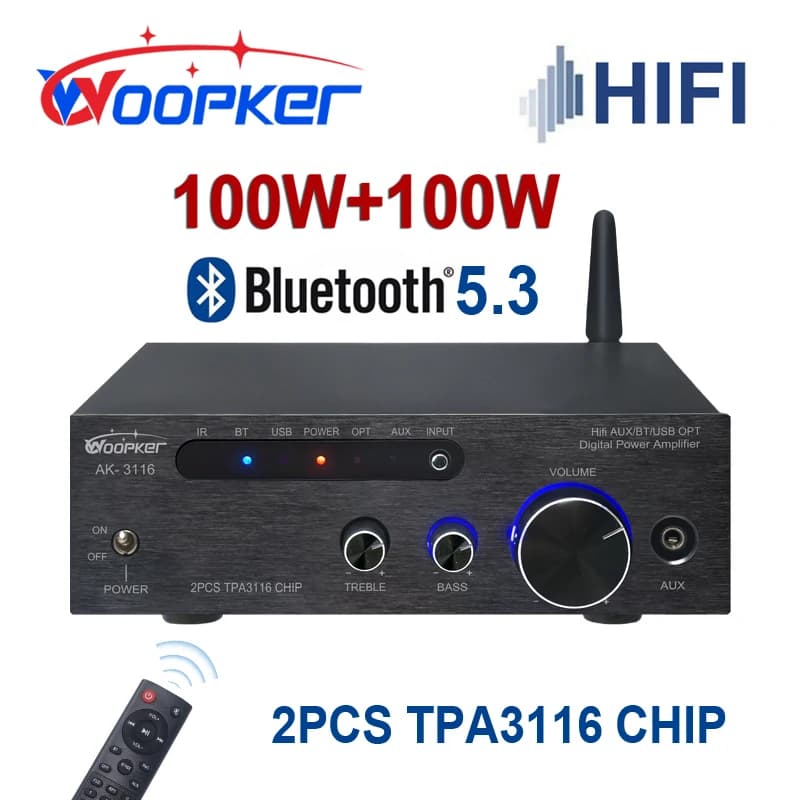 Amplificador de som digital Woopker AK-3116 com Bluetooth 5.3 e 2PCS TPA3116 Chip