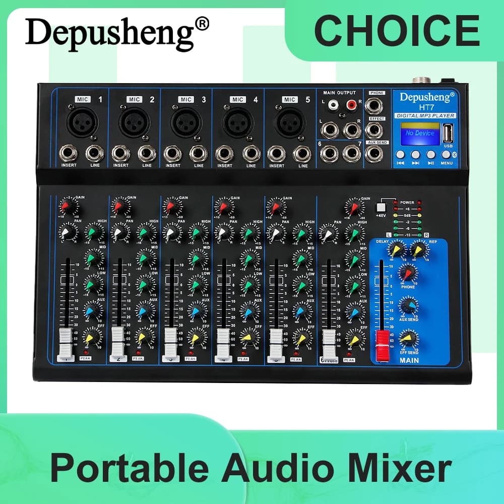 Mixer de áudio portátil dj console de mistura de som 48v potência para gravação de computador, placas de mistura de bandas para gravação de estúdio