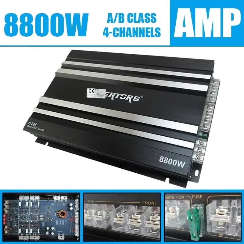 Amplificador de potência de áudio de carro classe AB 4 canais 12V 8800W
