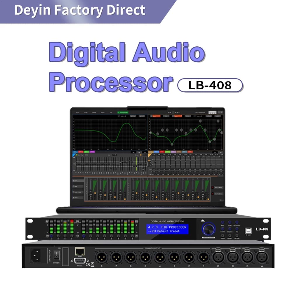 Processador de Áudio Digital Profissional LB-408 com Interface de Equalização