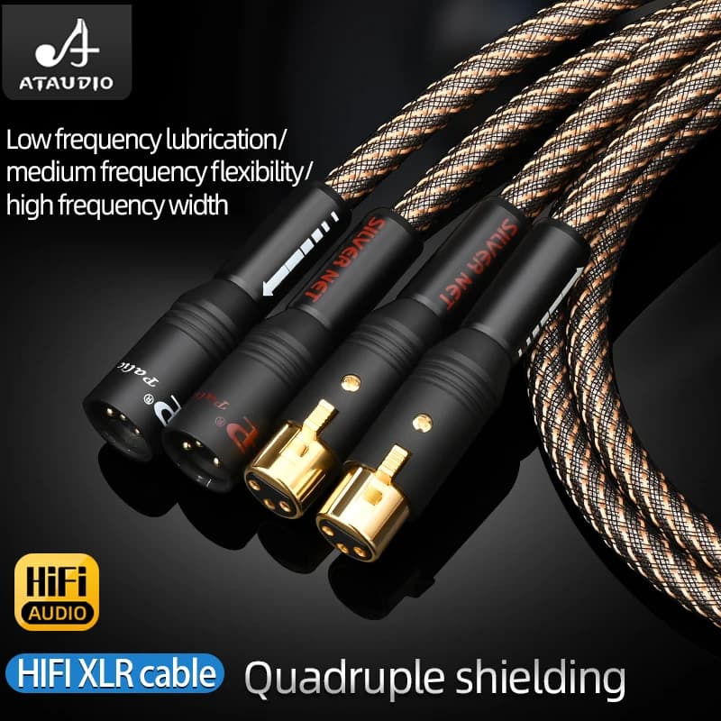 Cabo de Áudio HiFi XLR com Blindagem Quádrupla e Conectores XLR Macho Pretos e Dourado