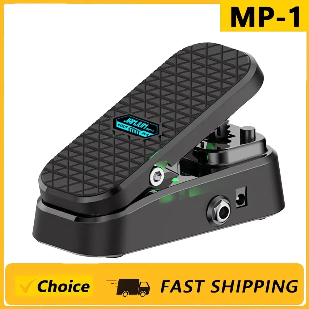 Pedal de efeito MP-1 Volume/wah em preto com superfície emborrachada, controles visíveis, marca JOYJOY.