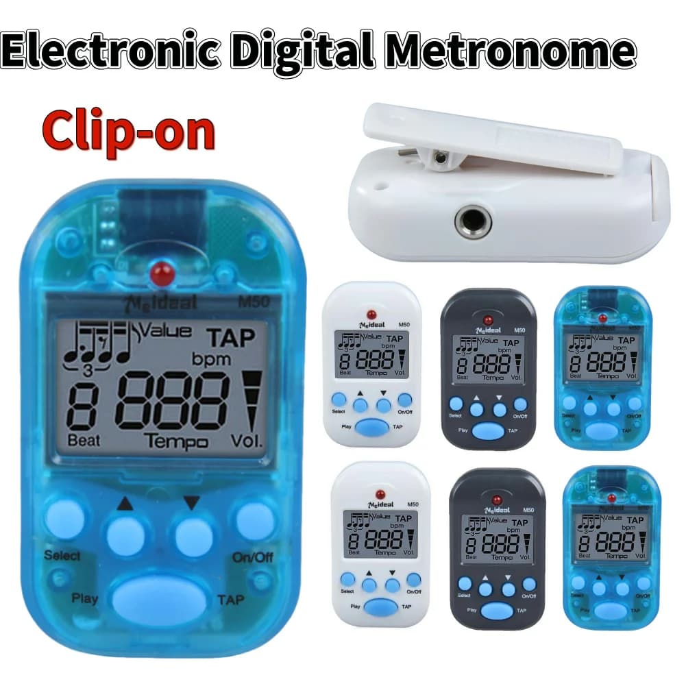 Metronomo eletrônico m50, metrônomo de bolso com clipe, canal duplo, saída de fone de ouvido, metrônomo de tempo para piano, guitarra, flauta, tambor