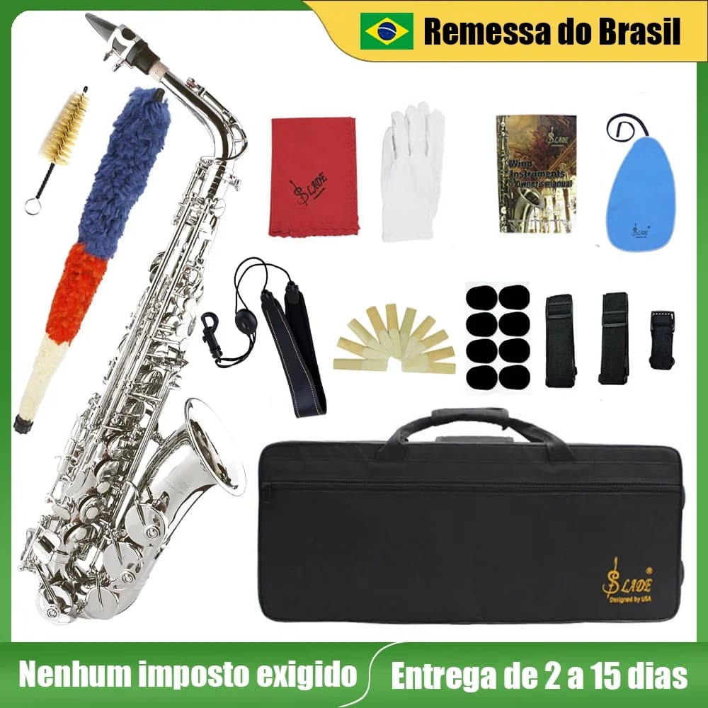 Slade eb e saxofone alto plano, sax de latão, instrumento musical de sopro com estojo, palhetas, bocal, luvas, acessórios