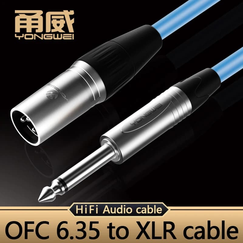 Cabo de áudio Yongwei XLR 3 pinos para jack 6.35mm, cabo auxiliar macho a XLR fêmea para amplificador, preto e cinza