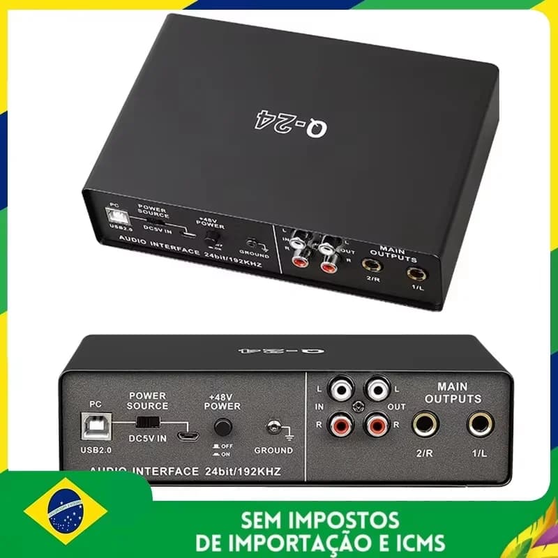 Interface de Áudio Profissional Universal Teyun Q-24 USB para Computador, Placa de Som com Monitor para Gravação ao Vivo de Guitarra Elétrica