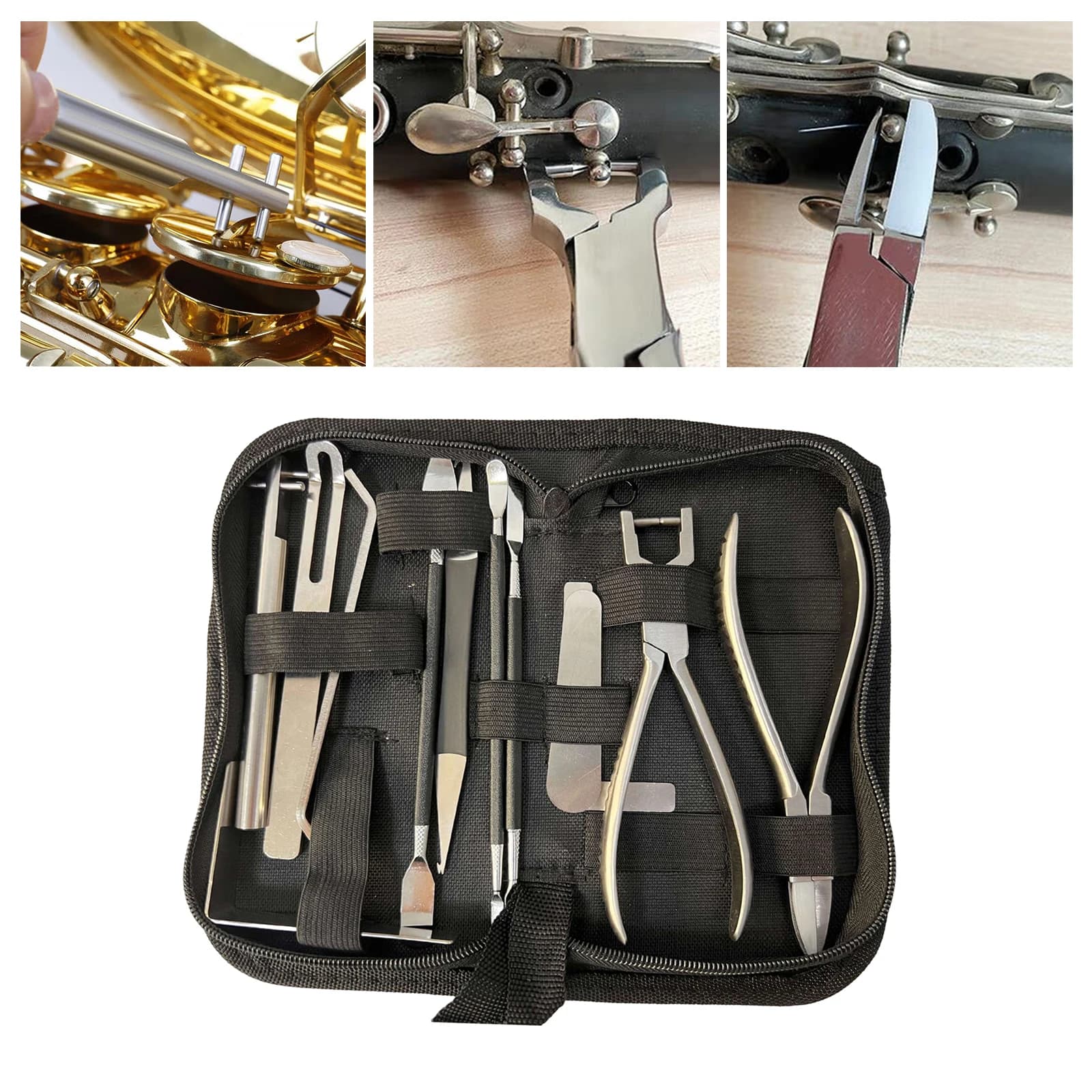 12pçs ferramenta profissional de reparo de saxofone, gancho de mola de ajuste, ferramenta de manutenção de sopro para sax luthier oboé, peças de reposição