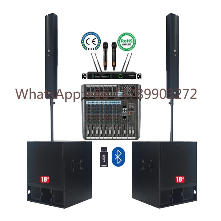 Sistema de Som Profissional Quente: Caixas de Som Line Array 4x4 Polegadas e Subwoofer de 18 Polegadas em Madeira para Eventos ao Ar Livre e Festas (500 pessoas)