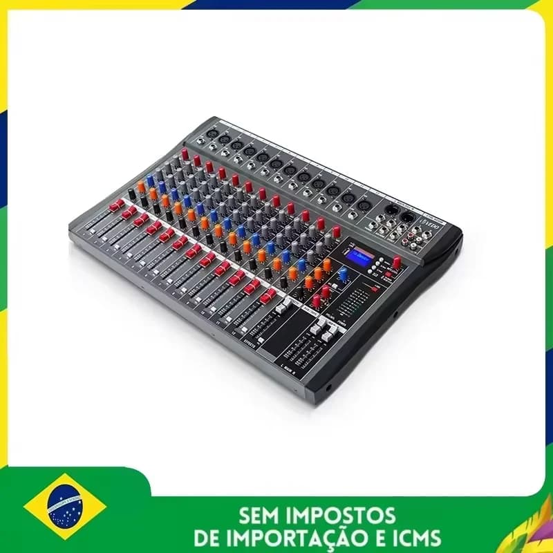 Console de mistura portátil, 12 canais, digital, mp3, entrada de computador, placa de som, console usb, karaokê, mixer de áudio, transmissão