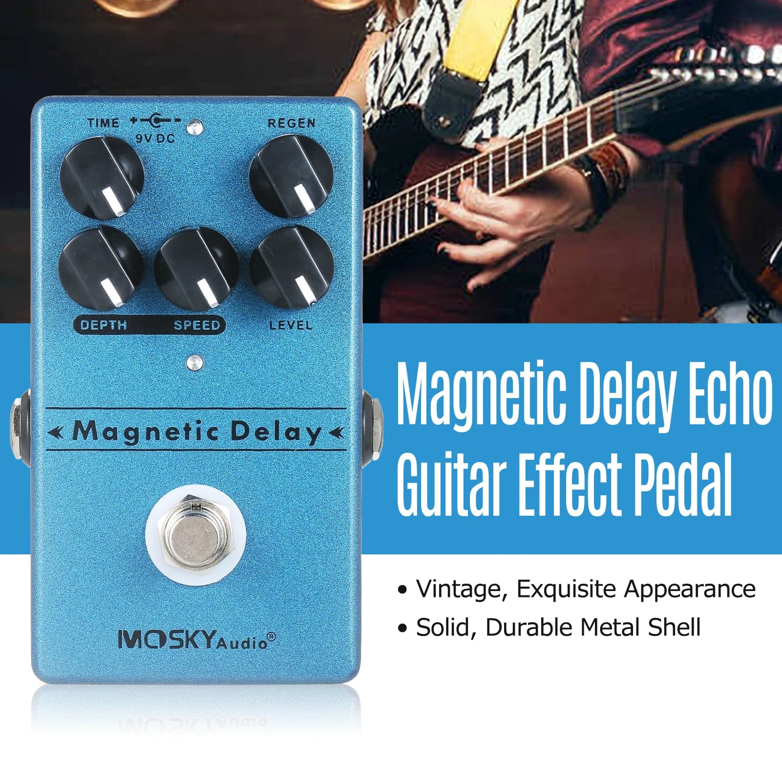 MOSKYaudio-Delay Echo Efeito Pedal, Efeitos de Guitarra, Delay Magnético, Jogador, Jogador, Criador