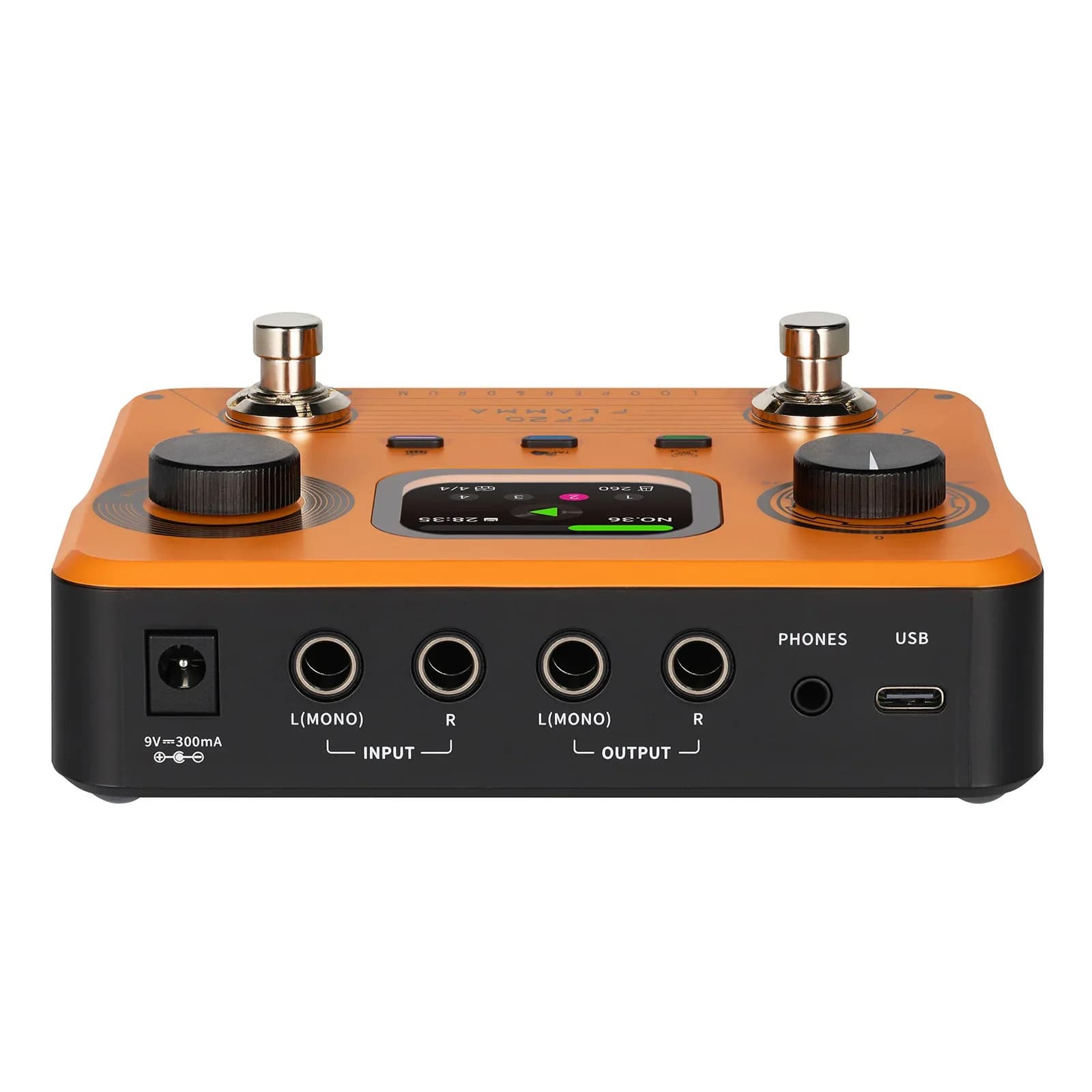 Flamma Ff20 Looper de pedal duplo 300 Min Rec, 100 slots, 220 ranhuras de tambor, alongamento de tempo, gravação automática USB, saída de fone de ouvido