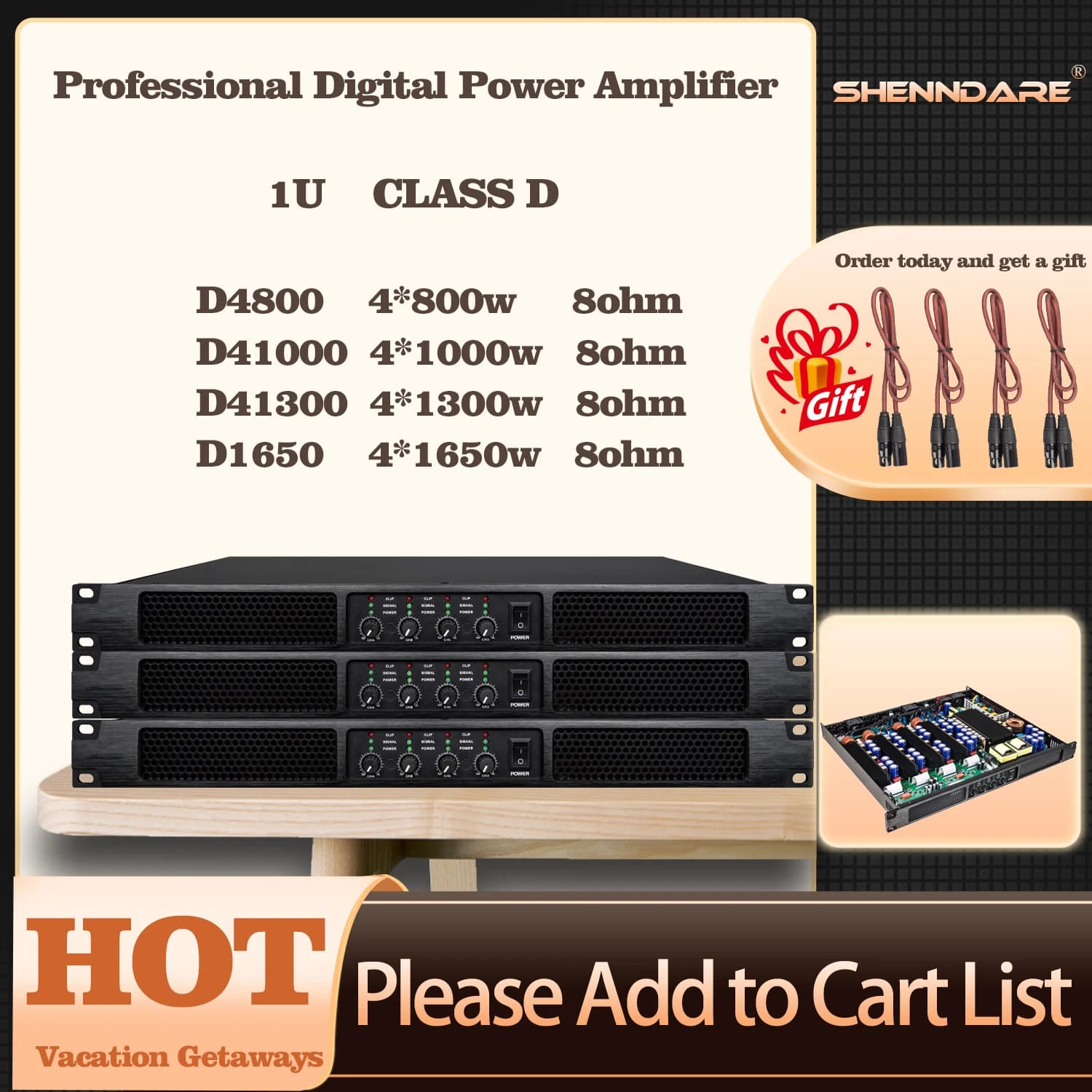 Amplificador de áudio digital profissional 4 canais 1U Classe D