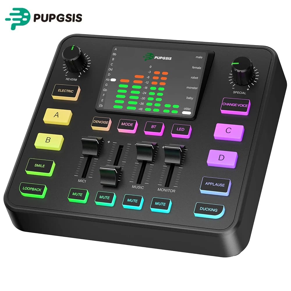 Mixer de Áudio para Jogos Pupgsis com Interface de Áudio e Cancelamento de Ruído