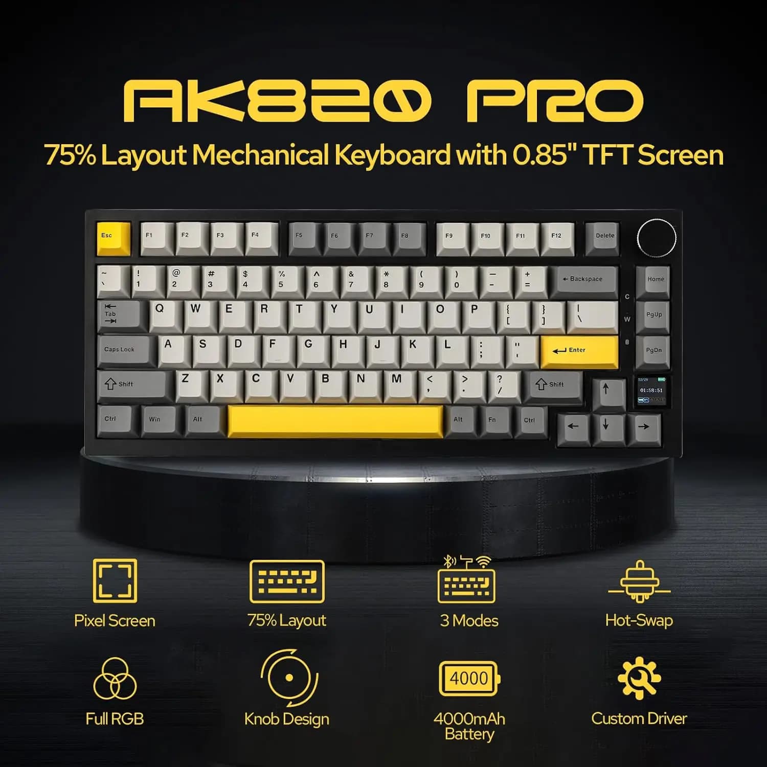 Ajazz AK820/AK820Pro Teclado Mecânico para Jogos Bluetooth 5.1/Teclado Personalizado Sem Fio com Botão Selado de Troca de Calor