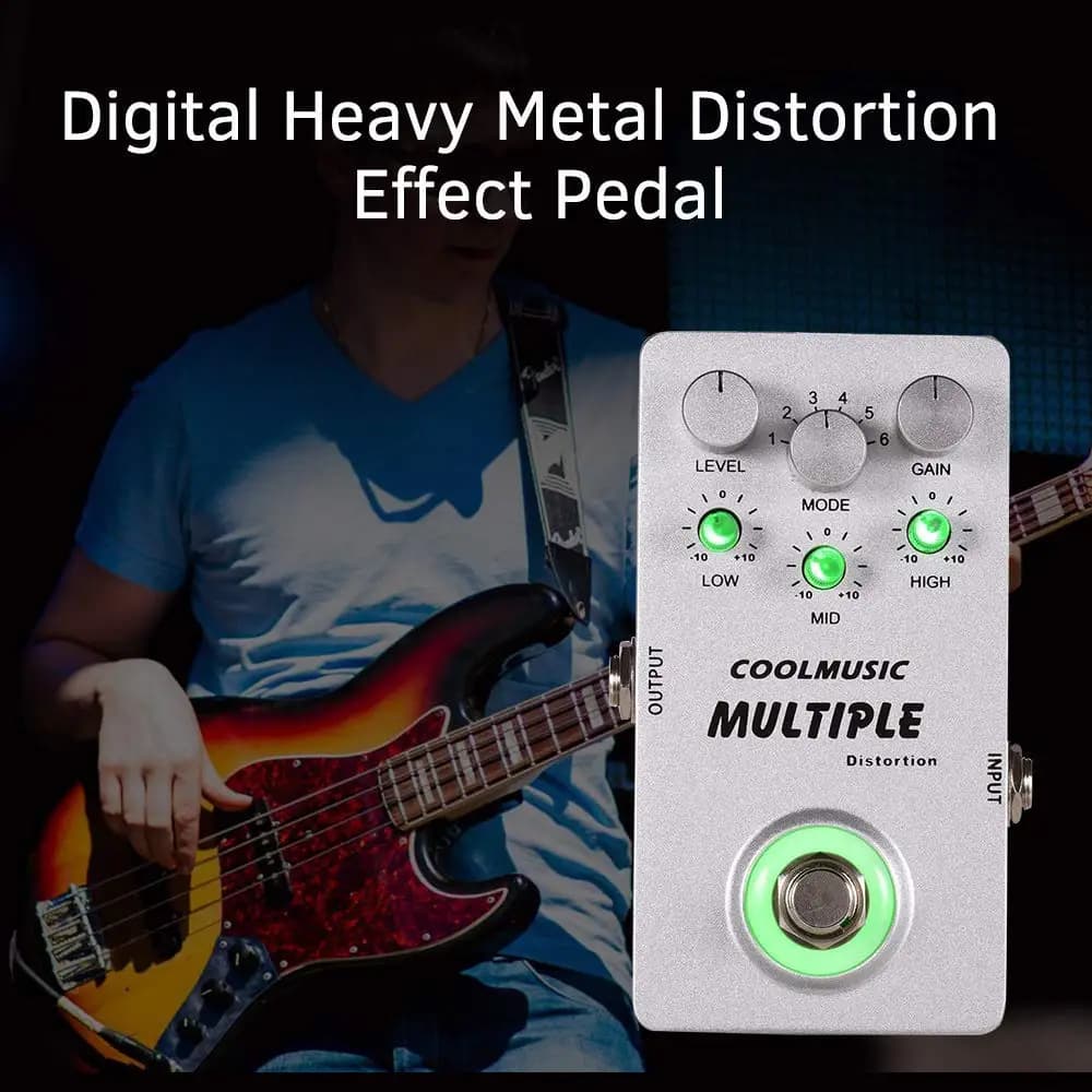 Coolmusic A-MT6 pedal de guitarra elétrica built-in 6 digital múltiplo efeito de distorção de metal pesado escudo da liga de alumínio true bypass