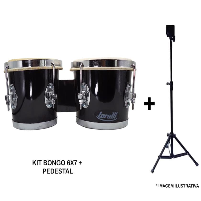 Kit Bongo Torelli Preto 6x7 Com Pedestal Tb 010 - KIT01