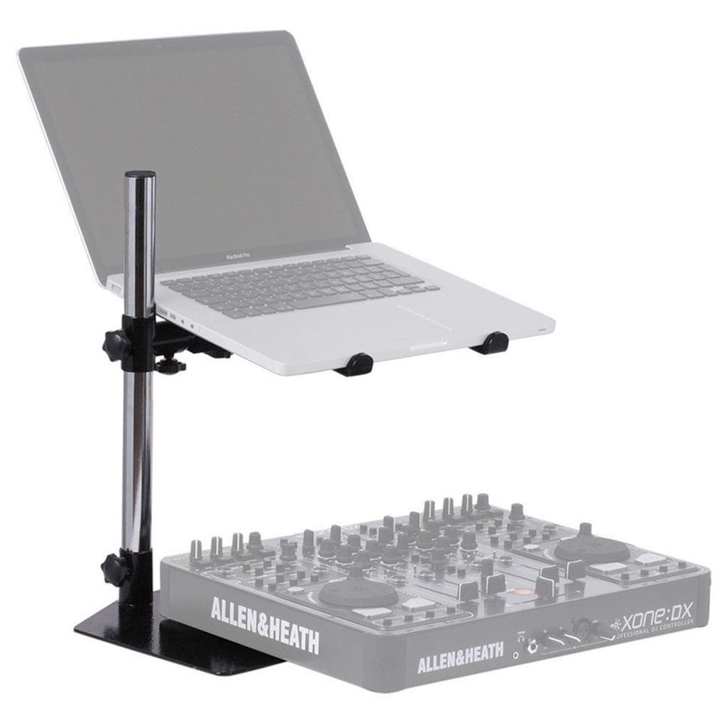 Suporte para notebook DJ's com ajuste de altura sobre um mixer Allen & Heath