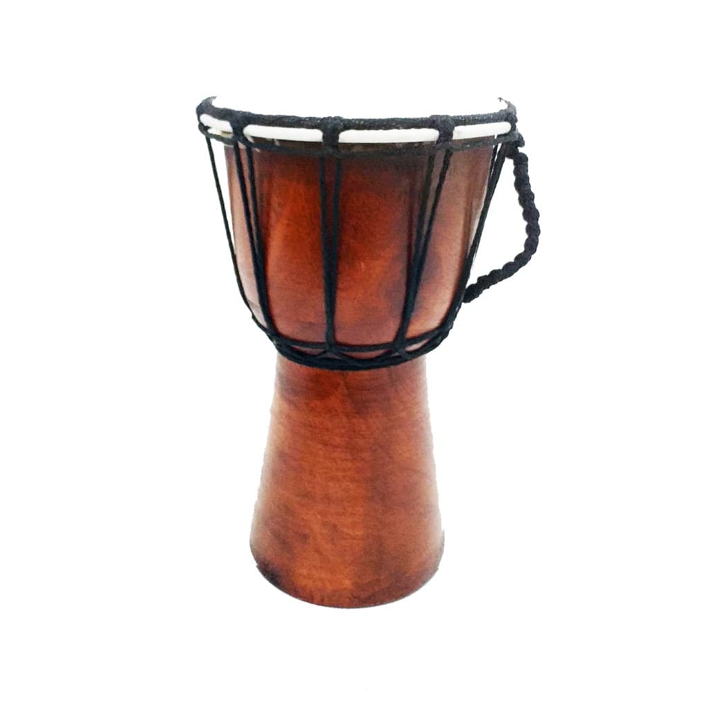 Tambor Djembe Mini Percussão Africana Liso 24 cm, madeira, preto e marrom.