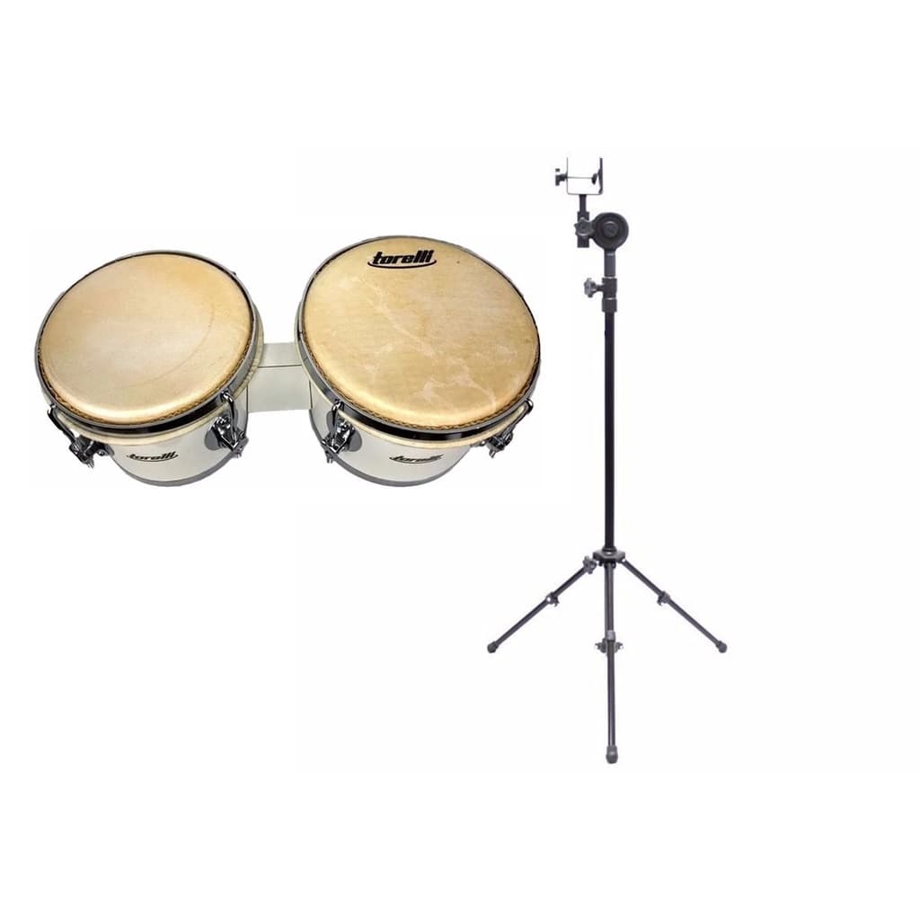 Kit Bongô De Madeira Branco 7x8 Tb011 Torelli Com Pedestal