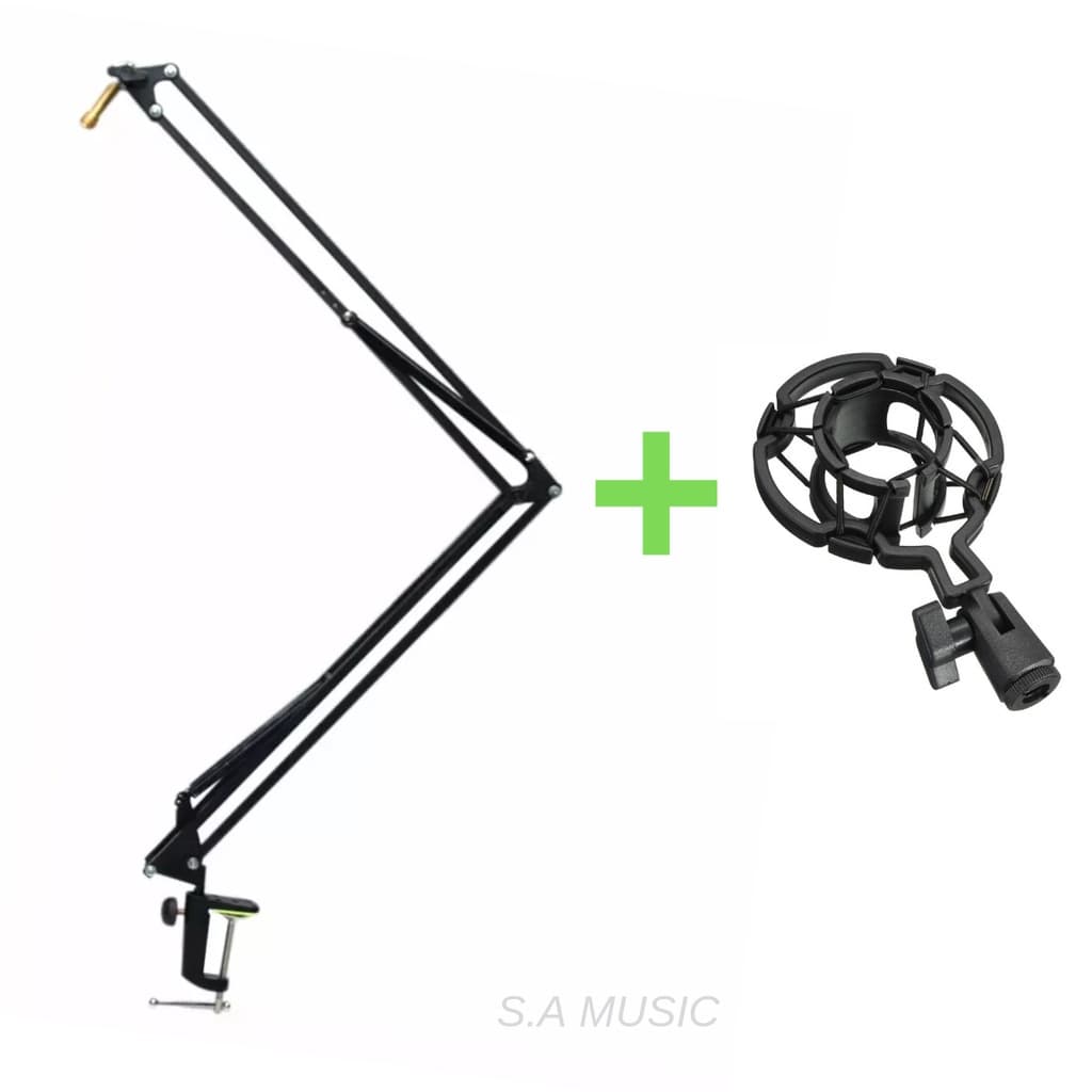 Pedestal articulado para microfone com shock mount, preto, S.A Music
