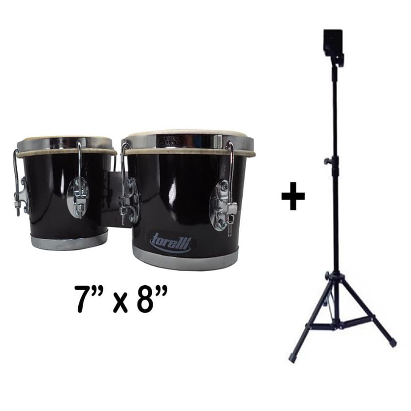 Bongo Torelli Preto 7/8 Com Pedestal Hpb01