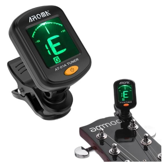 Afinador digital de clip preto AROMA para guitarra