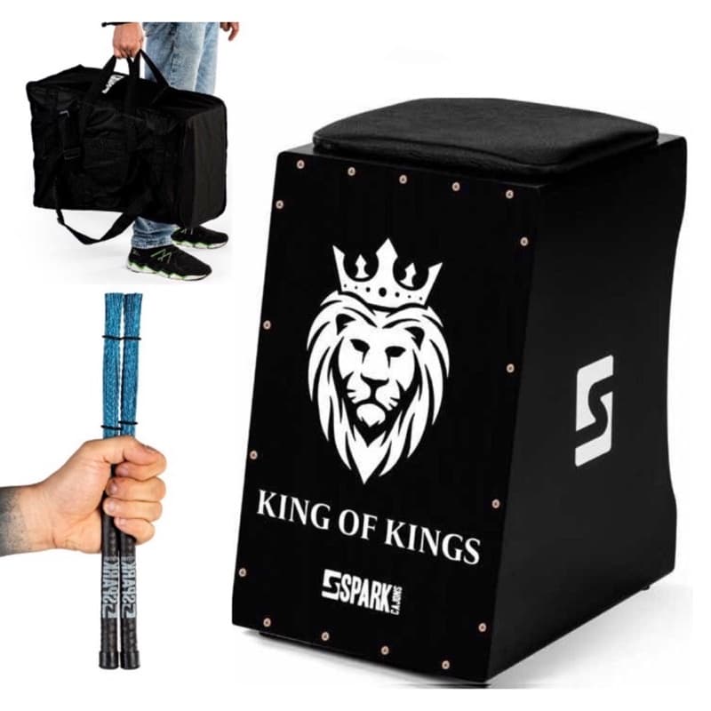Cajon Eletrico Cajon Eletroacústico Leão + Bag Cajon + Vassourinha Cajons Spark Instrumentos Musicais Percussão
