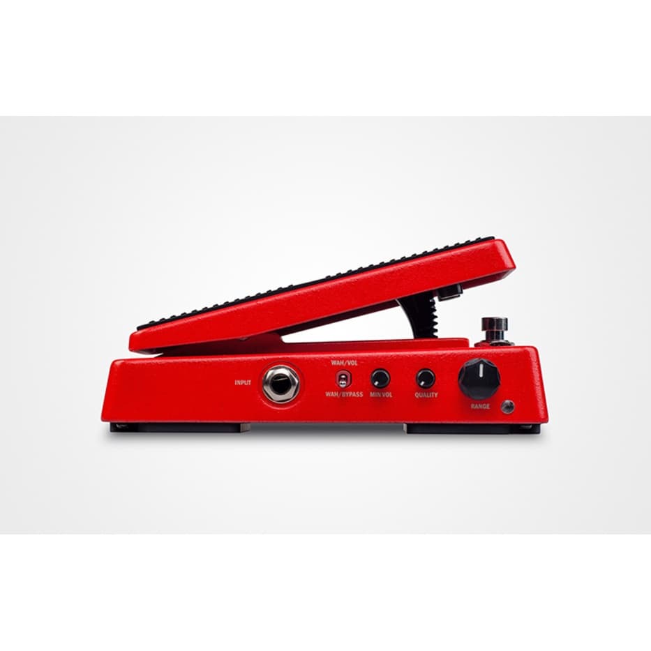 Pedal de guitarra Joyo Multimode wah e volume vermelho, ângulo frontal, fundo branco
