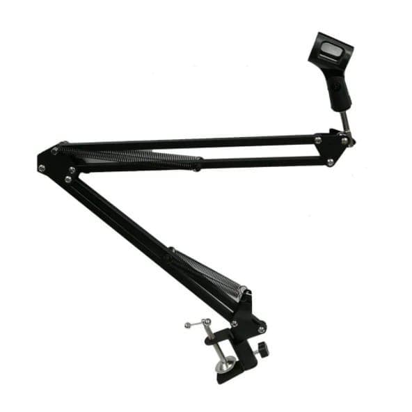 Suporte de microfone de mesa articulado preto com ajuste de altura