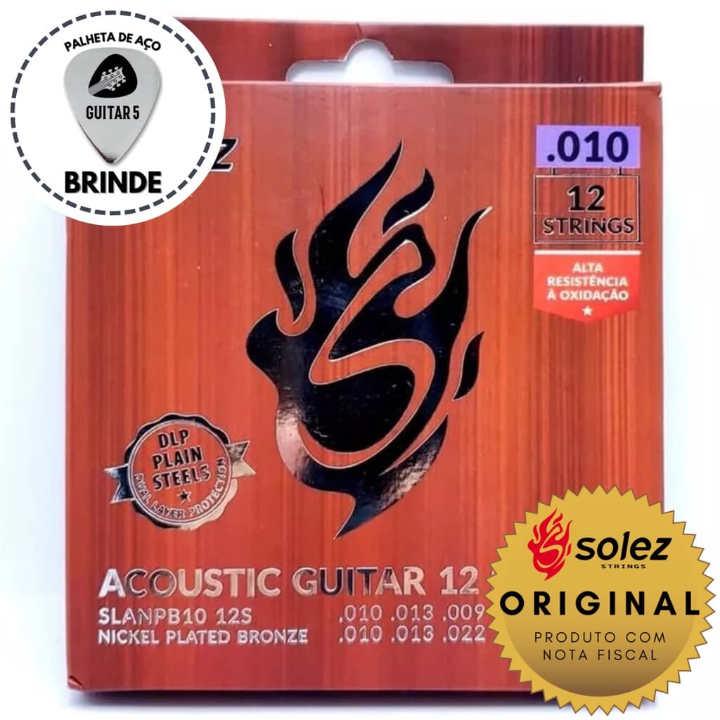 Cordas de Aço Para Violão 12 Cordas Solez Tensão 010 0.10 0.010 Encordoamento Completo Jogo De Cordas 12C 12 Strings SLANPB-12S