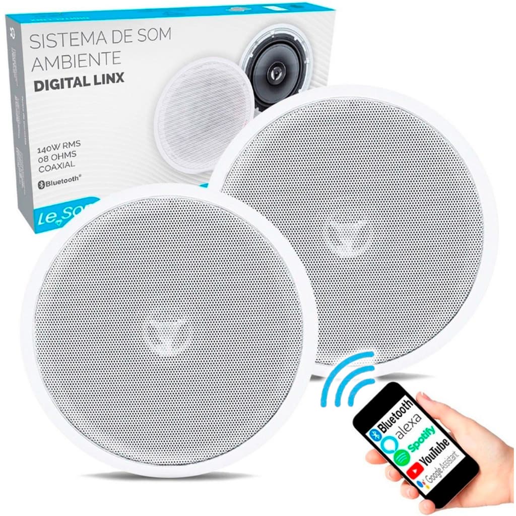 Kit Caixas De Embutir Sistema Som Ambiente Bluetooth Arandela Redonda Branca Ativa + Passiva Le Son - forro drywall