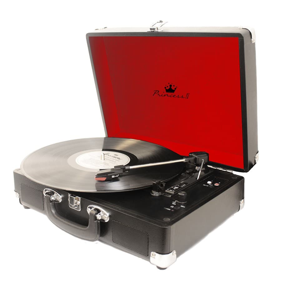 Vitrola Toca Discos Maleta Princess II Black Acompanha Disco de Vinil Decoração Vintage Retrô