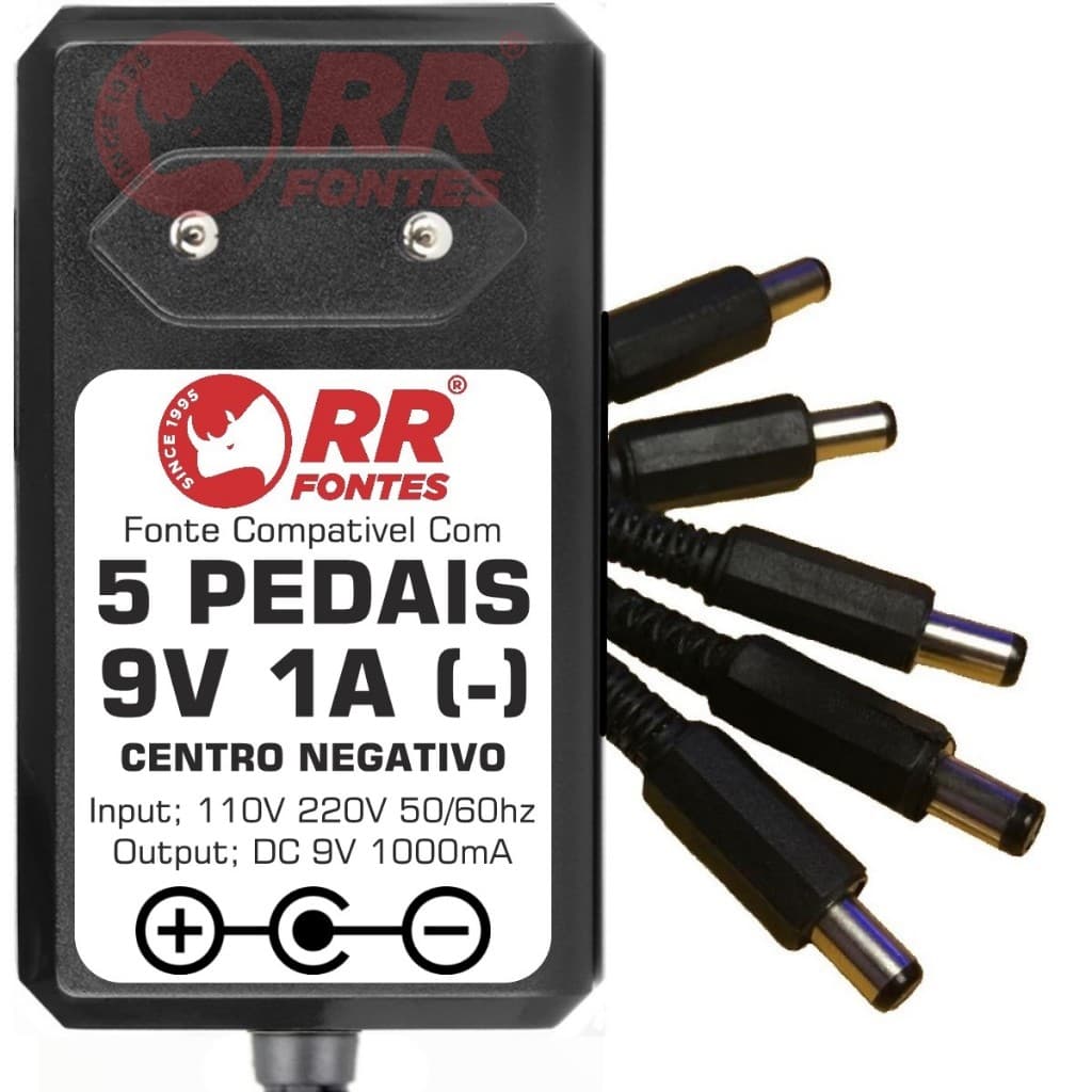 Fonte Carregador Pedal 9v 1000ma Bivolt Extensão PARA 5 Pedais