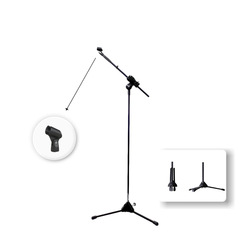 Pedestal de microfone com cachimbo preto para microfone com fio ou sem fio