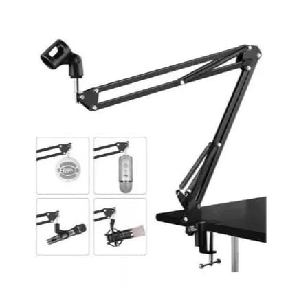Suporte de mesa para microfone profissional com braço articulado em preto