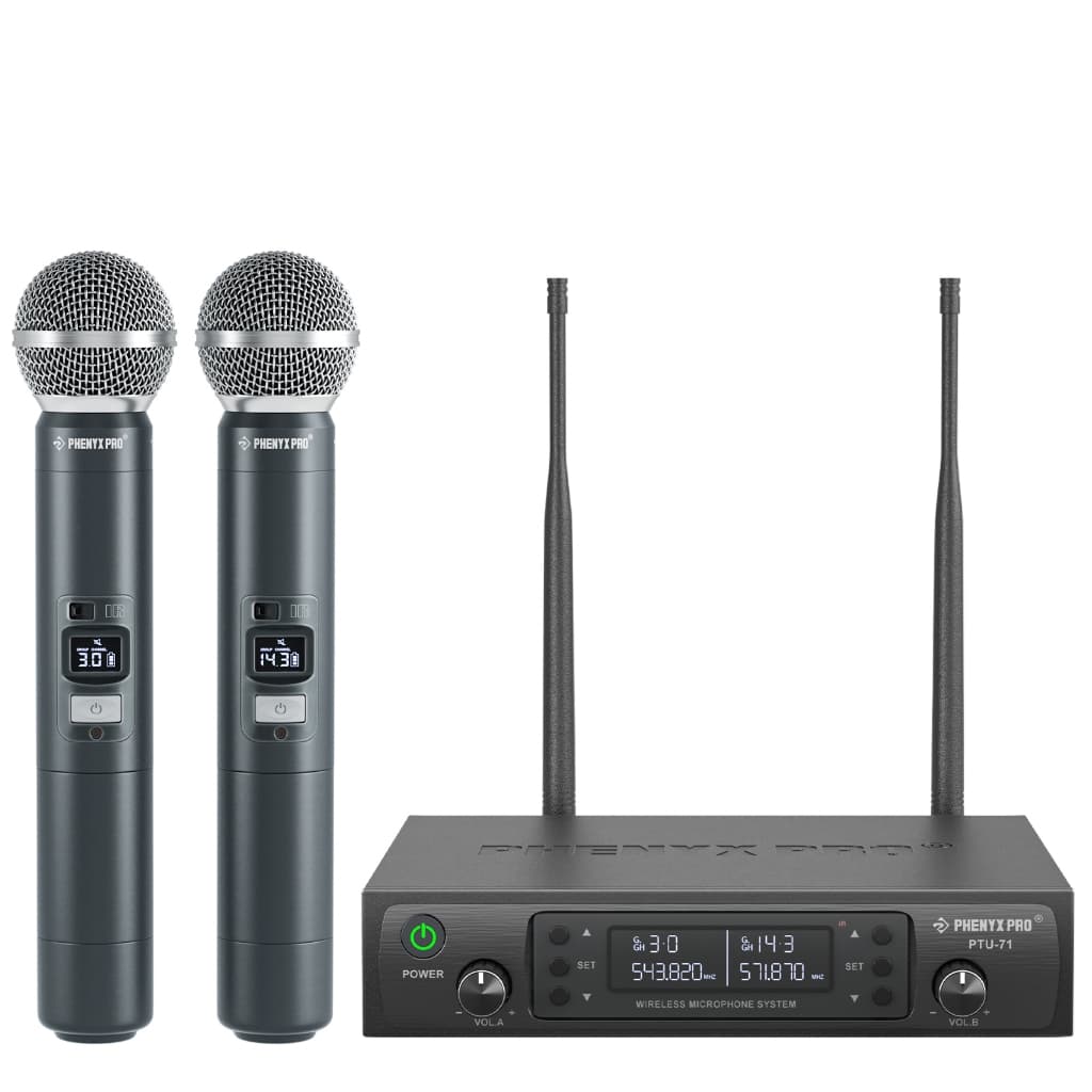 Sistema de Microfone Sem Fio Phenyx Pro PTU-71A com Dois Microfones e Receptor