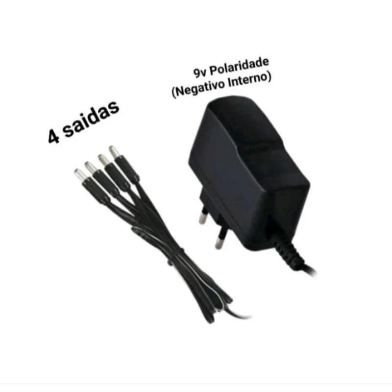Fonte Pedal 9v dc 1a Para 4 Pedais Centro Negativo Bivolt