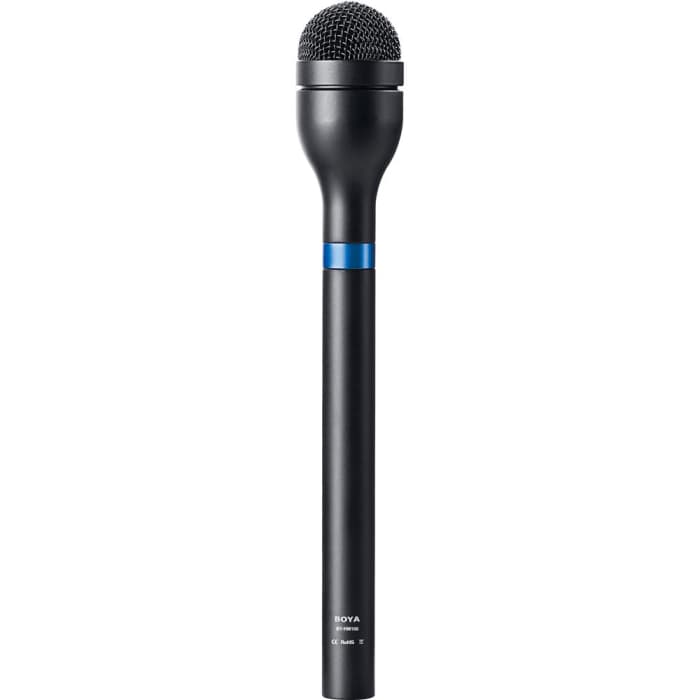 Microfone de mão dinâmico Boya BY-HM100 em preto e azul