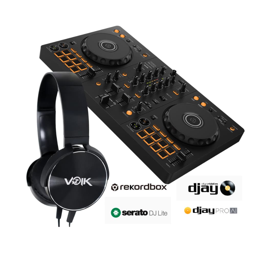 Controladora DJ Pioneer DDJ-FLX4 com fone de ouvido Voik preto