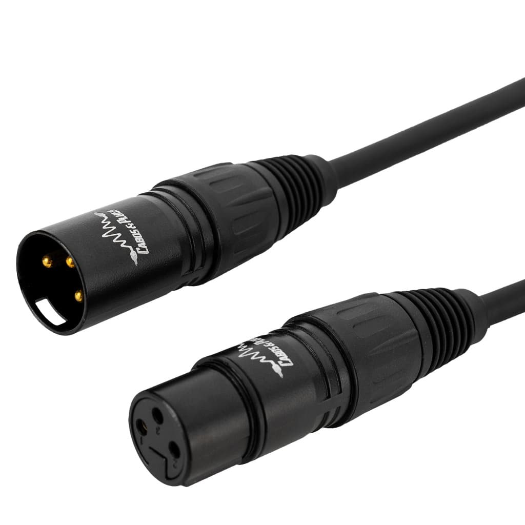 Cabo XLR macho para fêmea preto com conectores dourados OFC cobre