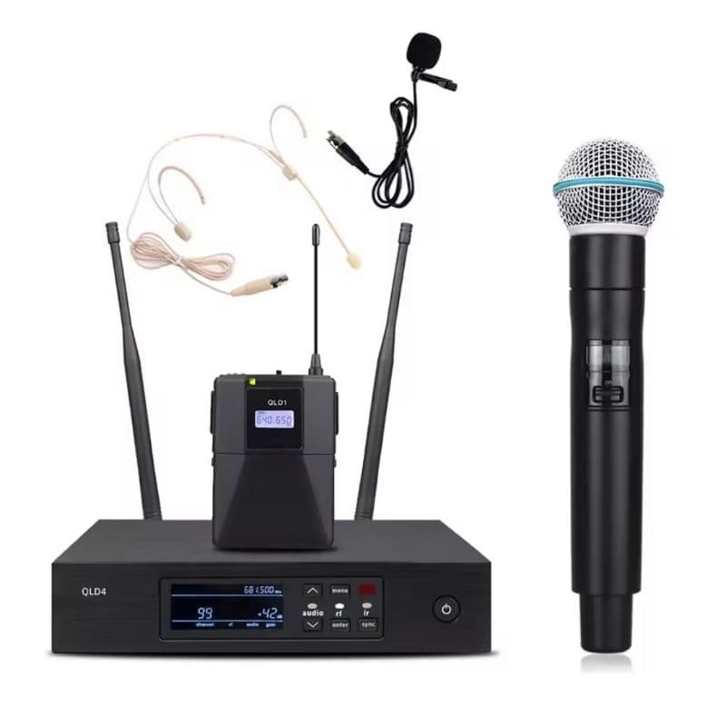 Microfone Shure Sem Fio Qlxd2 Qlxd4 + Headset + Microfone de Lapela Profissional Sem Fio
